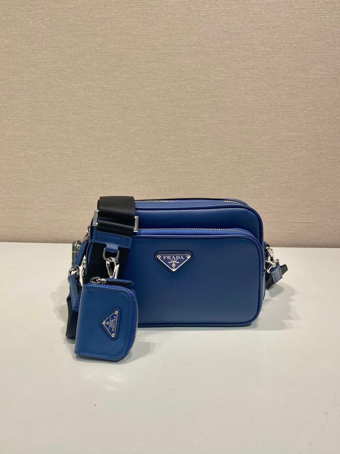Prada Saffiano Leather Shoulder Bag With Pouch