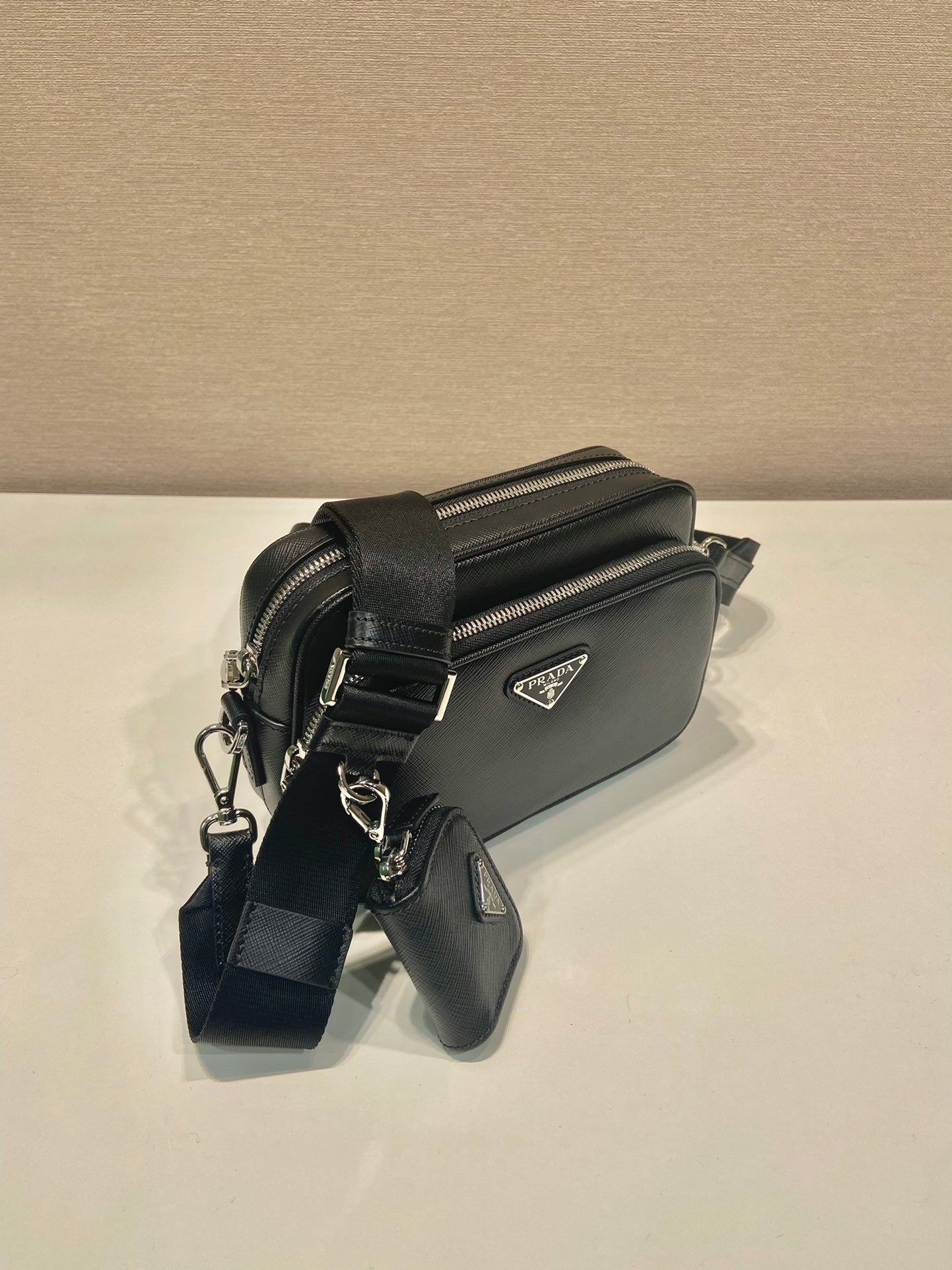 Prada Saffiano Leather Shoulder Bag With Pouch