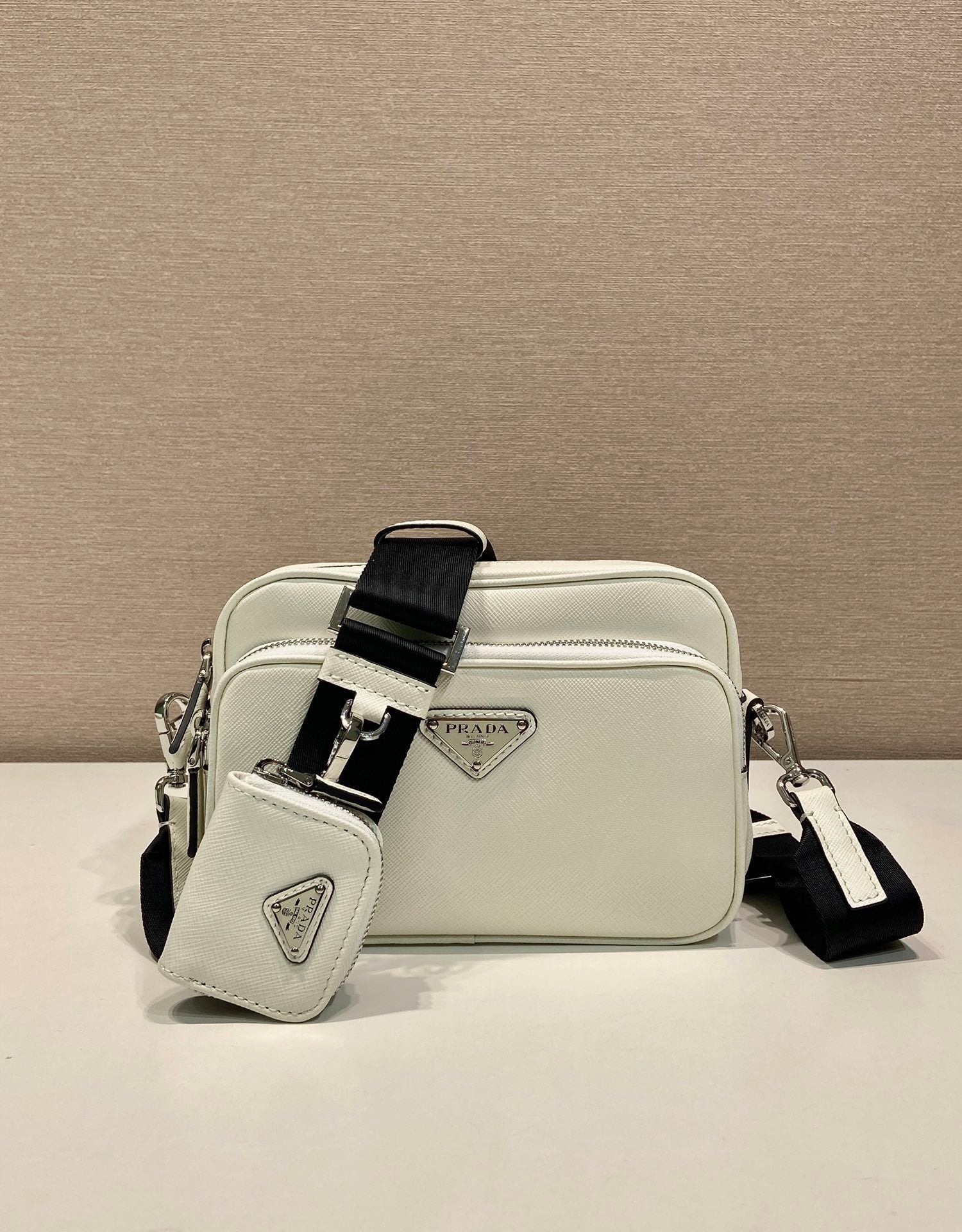 Prada Saffiano Leather Shoulder Bag With Pouch